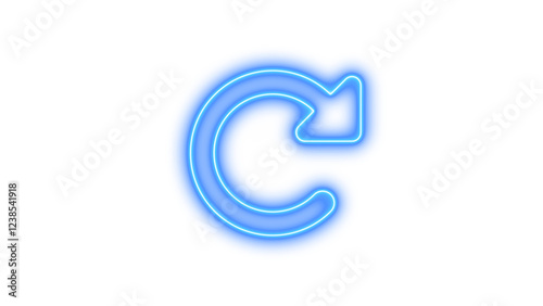 Neon symbol rotate righticon blue color glow with transparent background