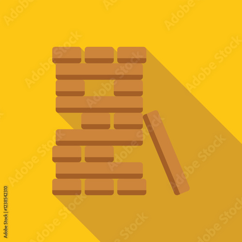 Wooden block game falling on a yellow background with long shadow