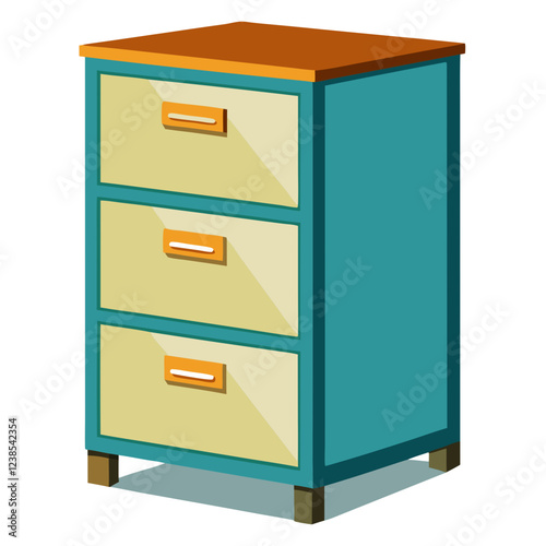 A vibrant drawer unit designed with three spacious compartments and a contrasting wooden top. The unit stands on four legs, showcasing a colorful and functional storage solution ideal for any space