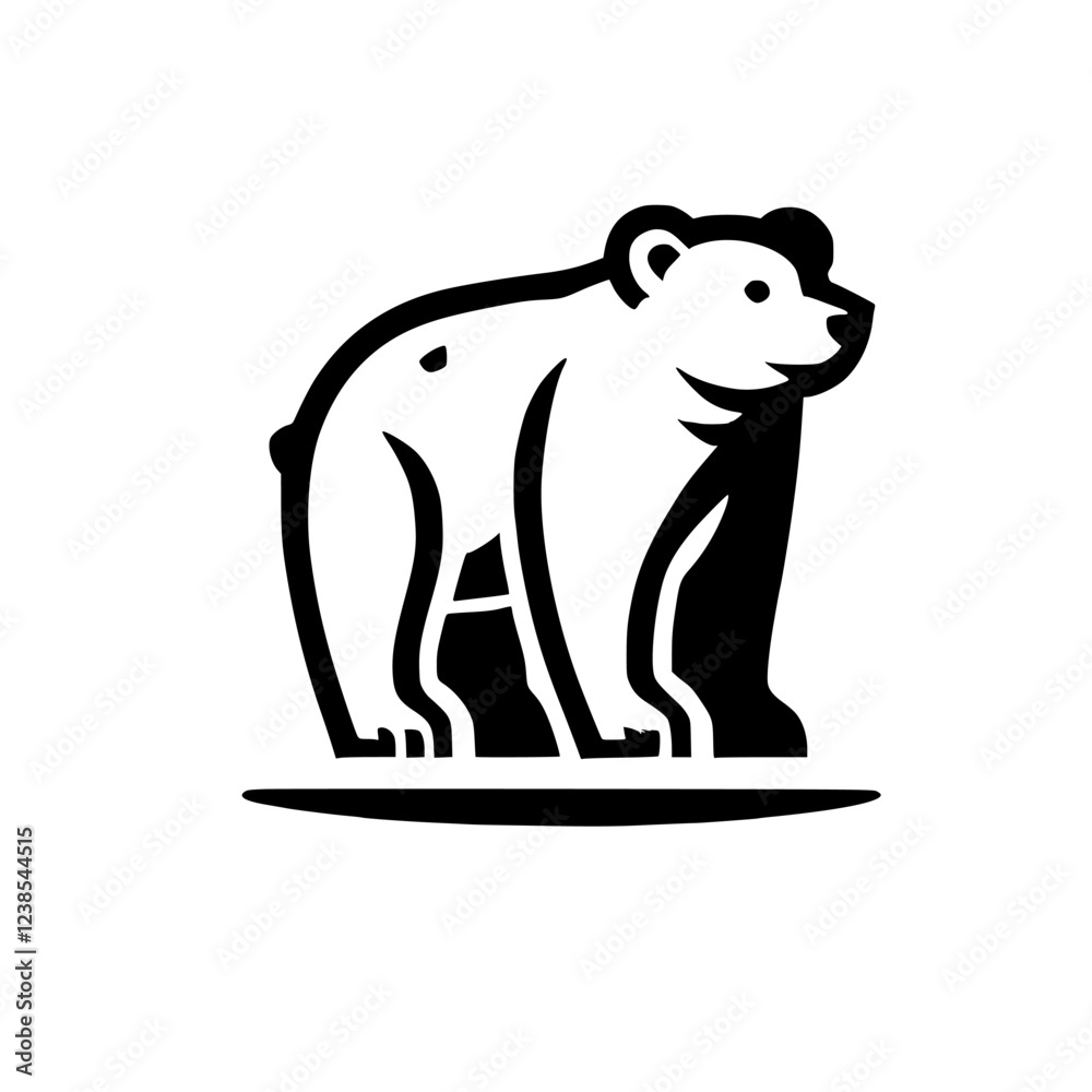 Fototapeta premium Polar Bear Cub: Minimalist Black and White Vector Graphic Design