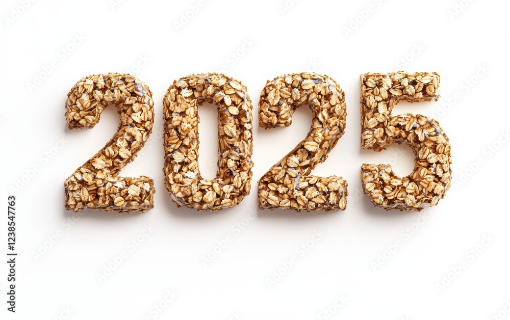 2025 Created from Crunchy Granola Bars with Honey Drizzle Isolated on a White Background 2025 Created from Crunchy Granola Bars with Honey Drizzle Isolated on a White Background