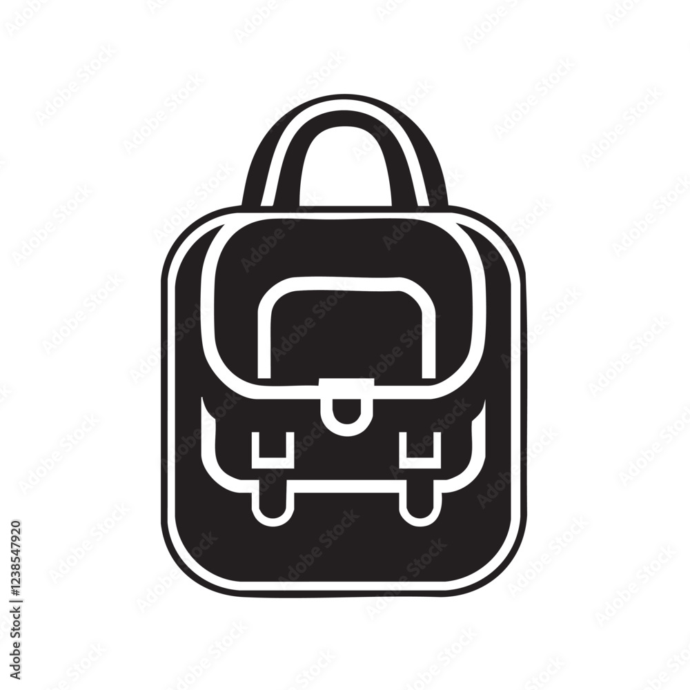 School Bag Flat Black and White icon Design Minimal on white background School Bag Flat Black and White icon Design Minimal on white background