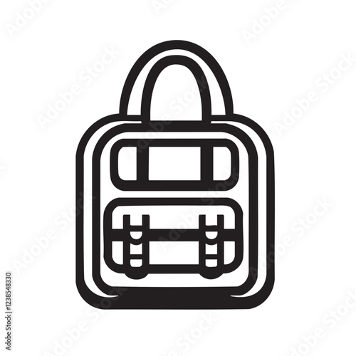 School Bag Flat Black and White icon Design Minimal on white background