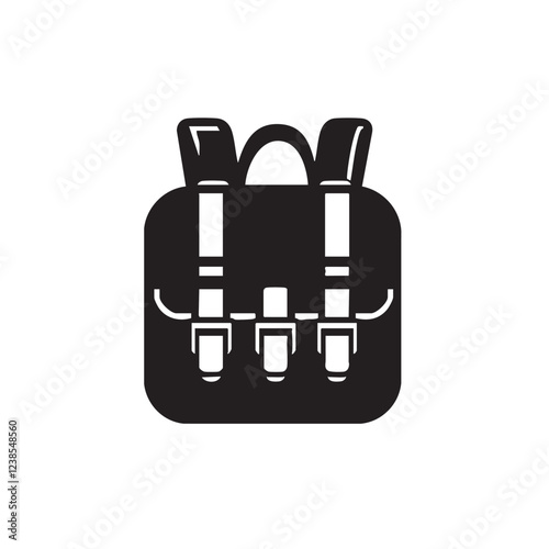 School Bag Flat Black and White icon Design Minimal on white background