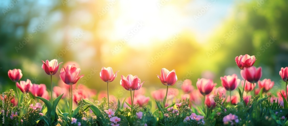 Obraz premium Pink tulips sunrise garden spring bloom