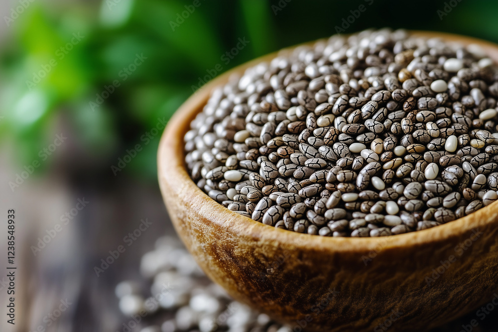 Chia seeds, closeup, healthy food, background Chia seeds, closeup, healthy food, background