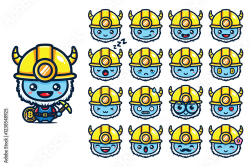 Cute Yeti Miner Character Emoticons