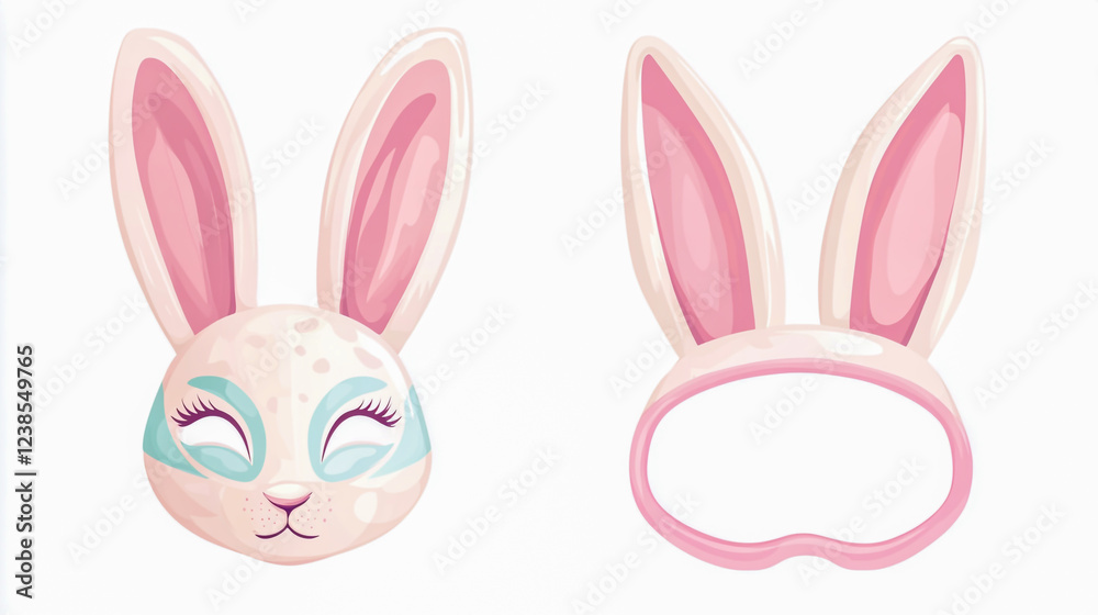 Obraz premium Vector illustration of an Easter bunny ears headband and costume mask, isolated on white background