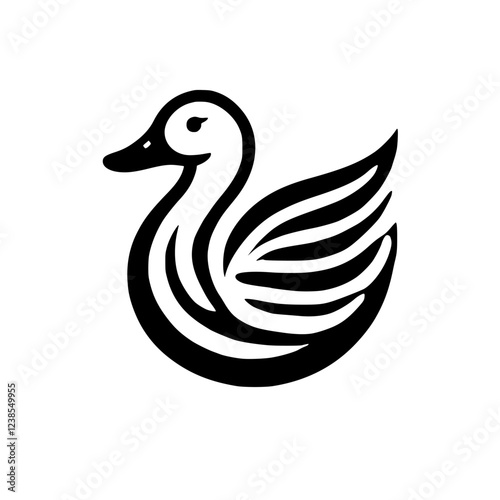 Monochrome Duck: A Minimalist Bird Illustration.  Elegant black and white graphic design, perfect for logo, icon, or art print.  Simple, abstract vector art of waterfowl.