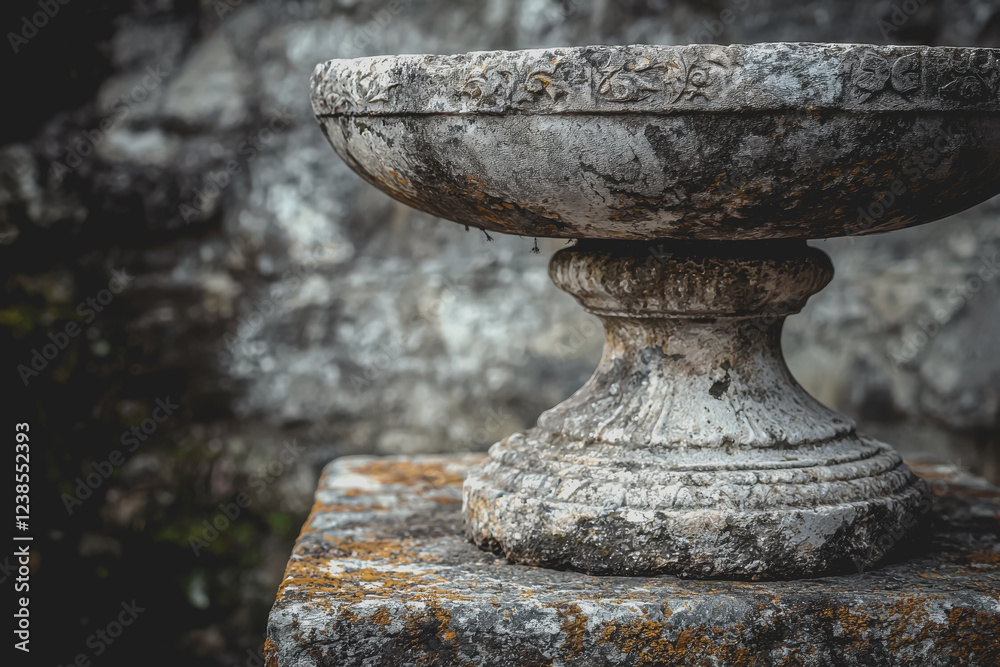 Stone bowl placed on a textured stone wall showcasing natural materials and craftsmanship in a simple yet elegant arrangement Stone bowl placed on a textured stone wall showcasing natural materials and craftsmanship in a simple yet elegant arrangement