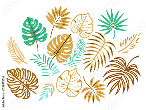Tropical leaves pattern on white background. Mockup for fabric, packaging design