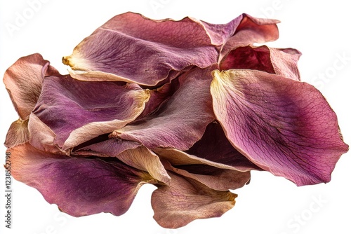 Faded rose petals showcasing unique texture and aging on white background for floral enthusiasts and design projects