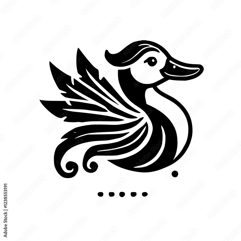 Obraz premium Elegant Monochrome Duck Illustration: Vintage Bird Graphic Design