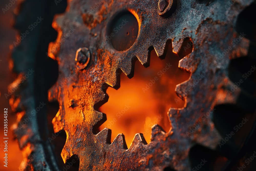 Close-up of rusty gears illuminated by warm light, showcasing intricate metalwork and texture. Close-up of rusty gears illuminated by warm light, showcasing intricate metalwork and texture.