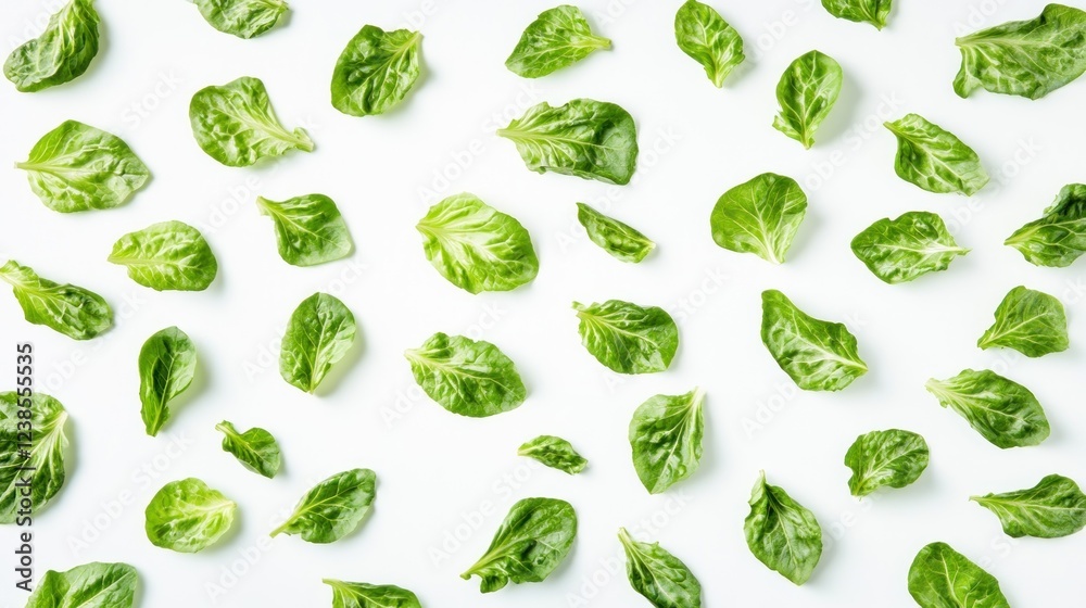 Fresh spinach leaves pattern, white background, food design Fresh spinach leaves pattern, white background, food design