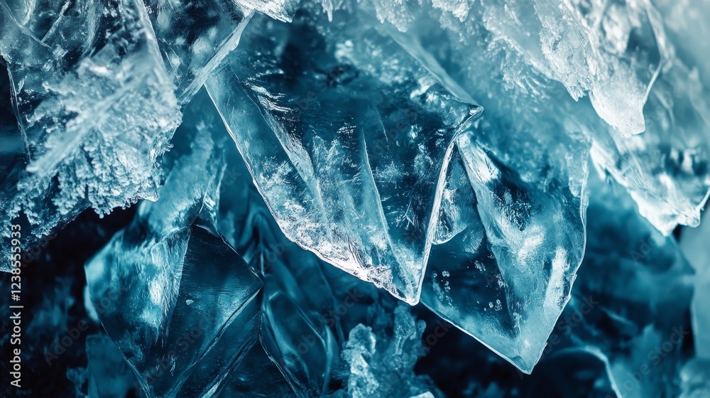 Obraz premium Macro photograph of intricate frozen patterns and translucent glacier crystal structures in icebergs
