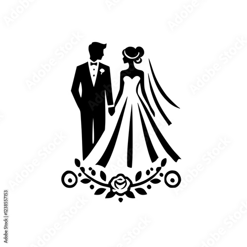 Elegant Black and White Wedding Couple Illustration: A Symbol of Love, Commitment, and Forever