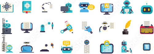 Artificial intelligence writing texts, articles, and books with robots and software