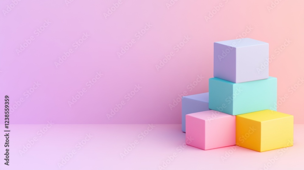 Colorful pastel building blocks arranged on soft gradient background Colorful pastel building blocks arranged on soft gradient background