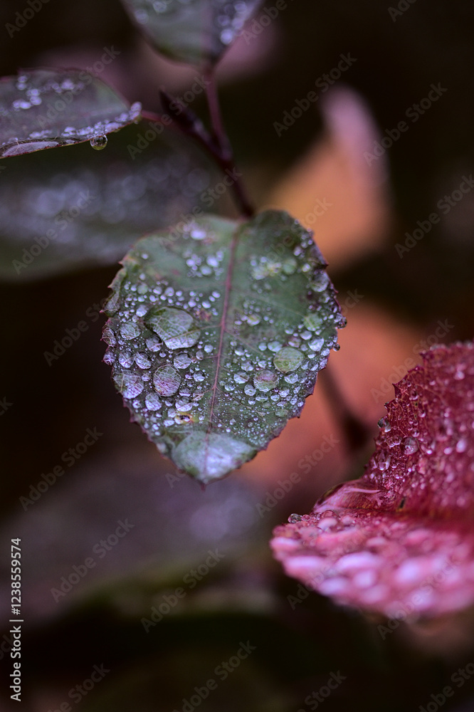 Colorful Autumn Leaves with Rain Drops After the Rain