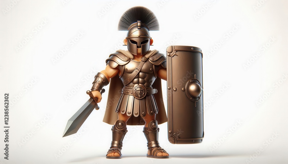 Naklejka premium Epic battle scene cartoon spartan warrior fantasy realm 3d illustration vibrant colors