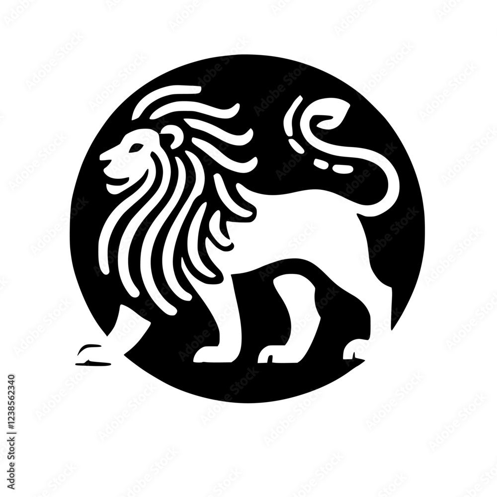 Obraz premium Majestic Lion in a Circle: A Powerful Symbol of Strength and Royalty. Perfect for logo design, branding, and artistic expression.