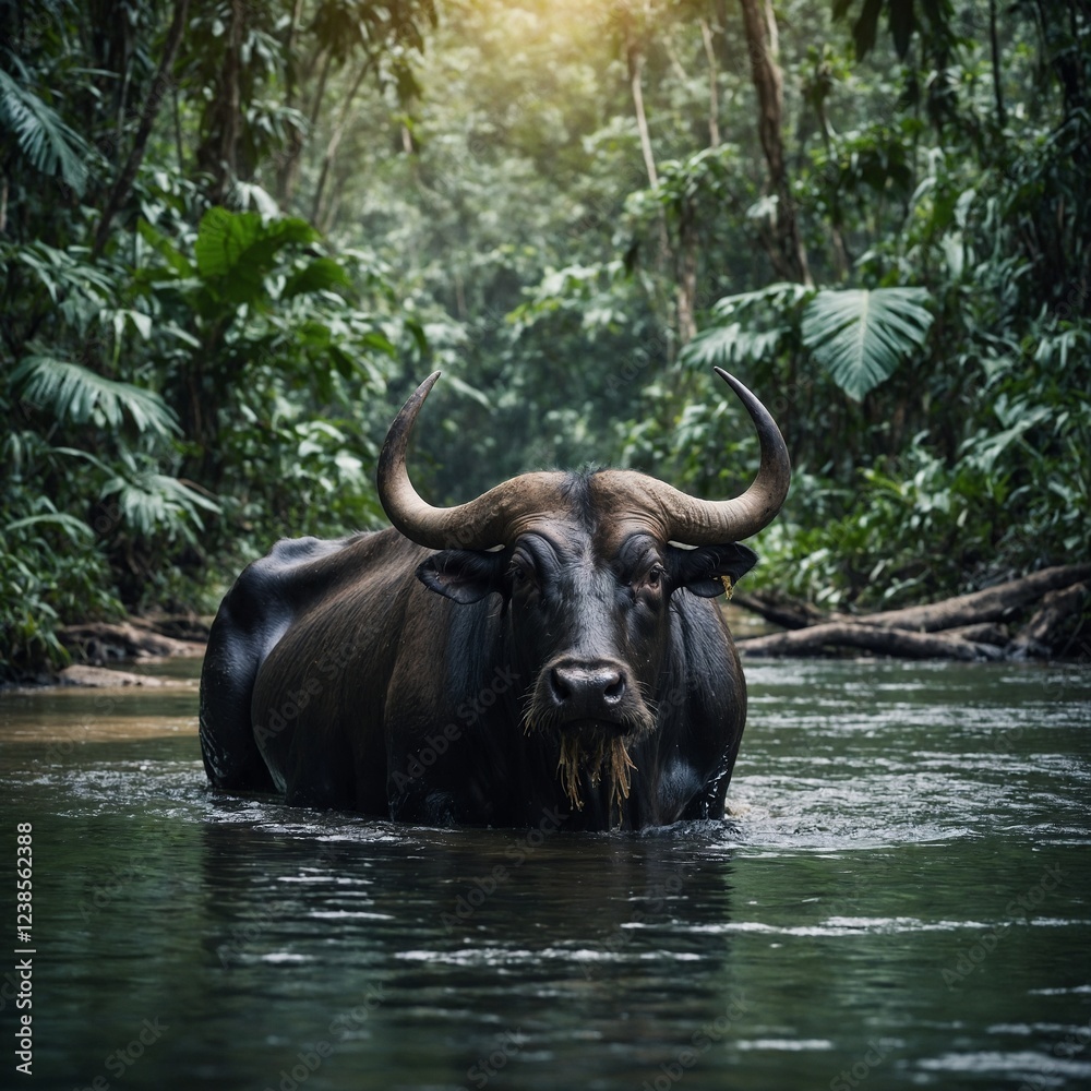 Naklejka premium Wild Water Buffalo Crossing a River. Water buffalo in the river.