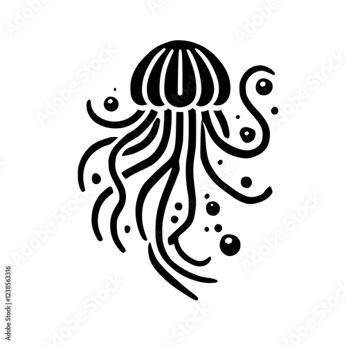 Elegant Black and White Jellyfish Line Art: A Minimalist Sea Creature Design