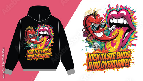 Fiery Chili Pepper T-Shirt – Bold Spicy Cartoon Design, Fun Food Lover Apparel, Hot Sauce Enthusiast Tee, Vibrant Streetwear Hoodie with Explosive Taste Bud Graphics
