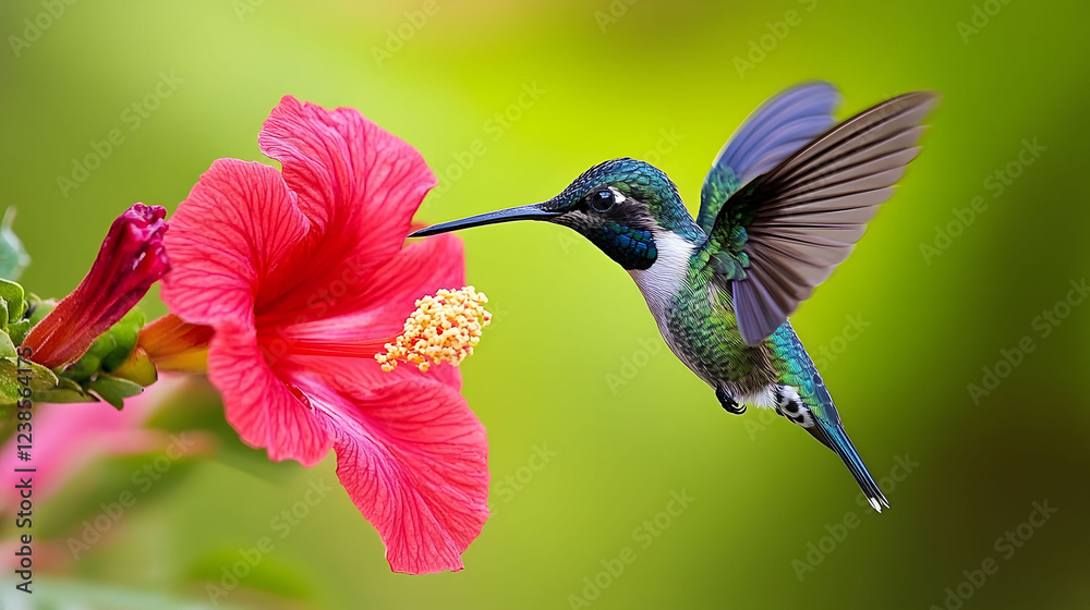 Naklejka premium Hummingbird and Hibiscus: A Moment of Nature's Beauty
