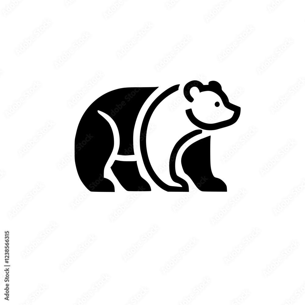 Fototapeta premium Minimalist Panda Bear Design: Black and White Animal Vector Graphic