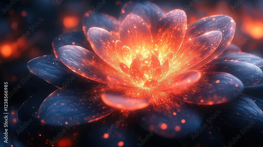 Obraz premium Glowing flower blooms, dark background with bokeh, use for backgrounds