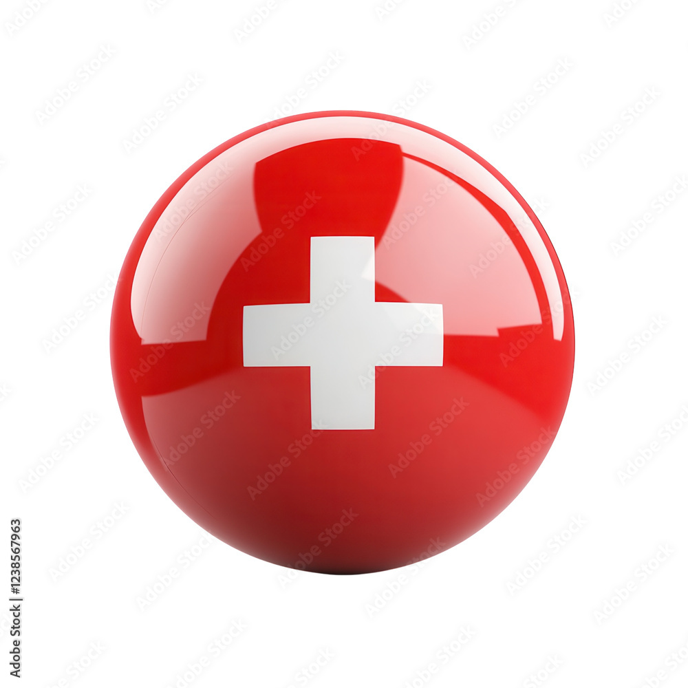 Swiss Flag Ball Red Glossy on transparent background. Swiss Flag Ball Red Glossy on transparent background.