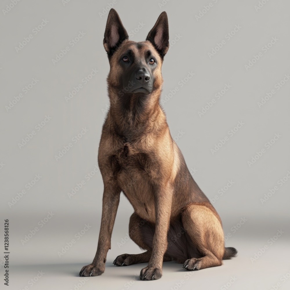 Calm Belgian Malinois Dog in Alert Sitting Pose 3D Render Calm Belgian Malinois Dog in Alert Sitting Pose 3D Render
