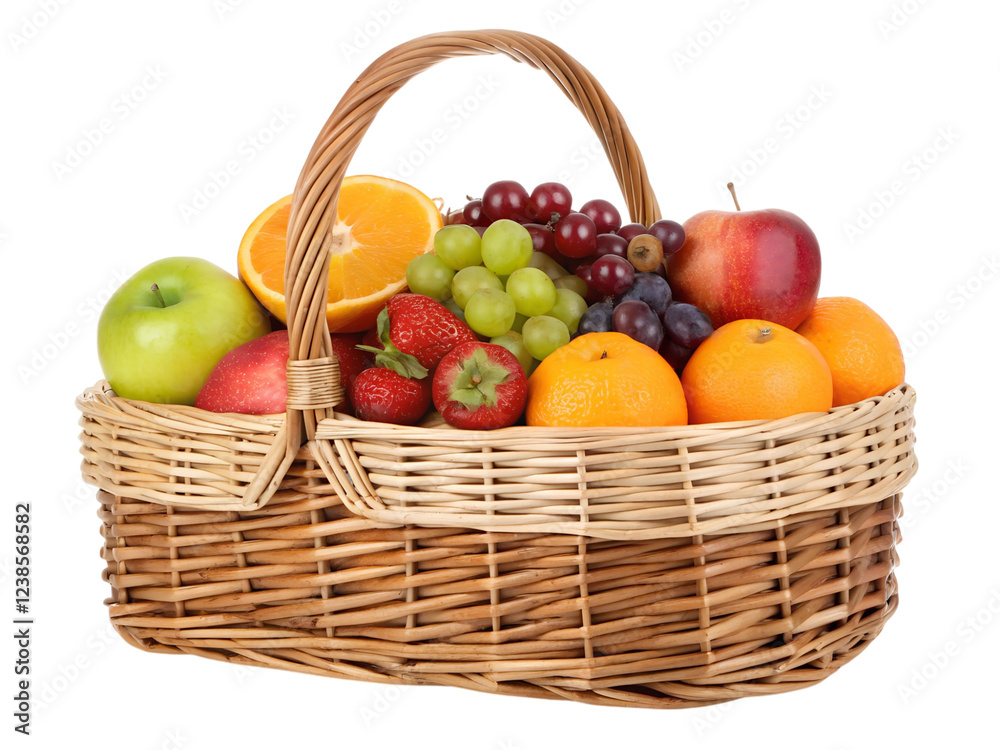 Picnic basket full of fruit isolated on Transparent Background. Picnic basket full of fruit isolated on Transparent Background.