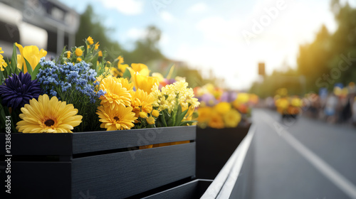 A colorful flower float parade during the Grand Floral Parade in Oregon, USA photo