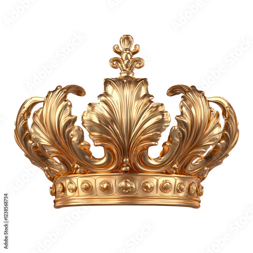 Vintage gold royal crown illustration, ornate metallic coronet design, luxurious heraldic emblem for branding and logos isolated on Transparent Background