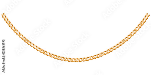 Trendy Gold Chain Necklace On White Background, Unique Fine Jewelry Vector Illustration.	