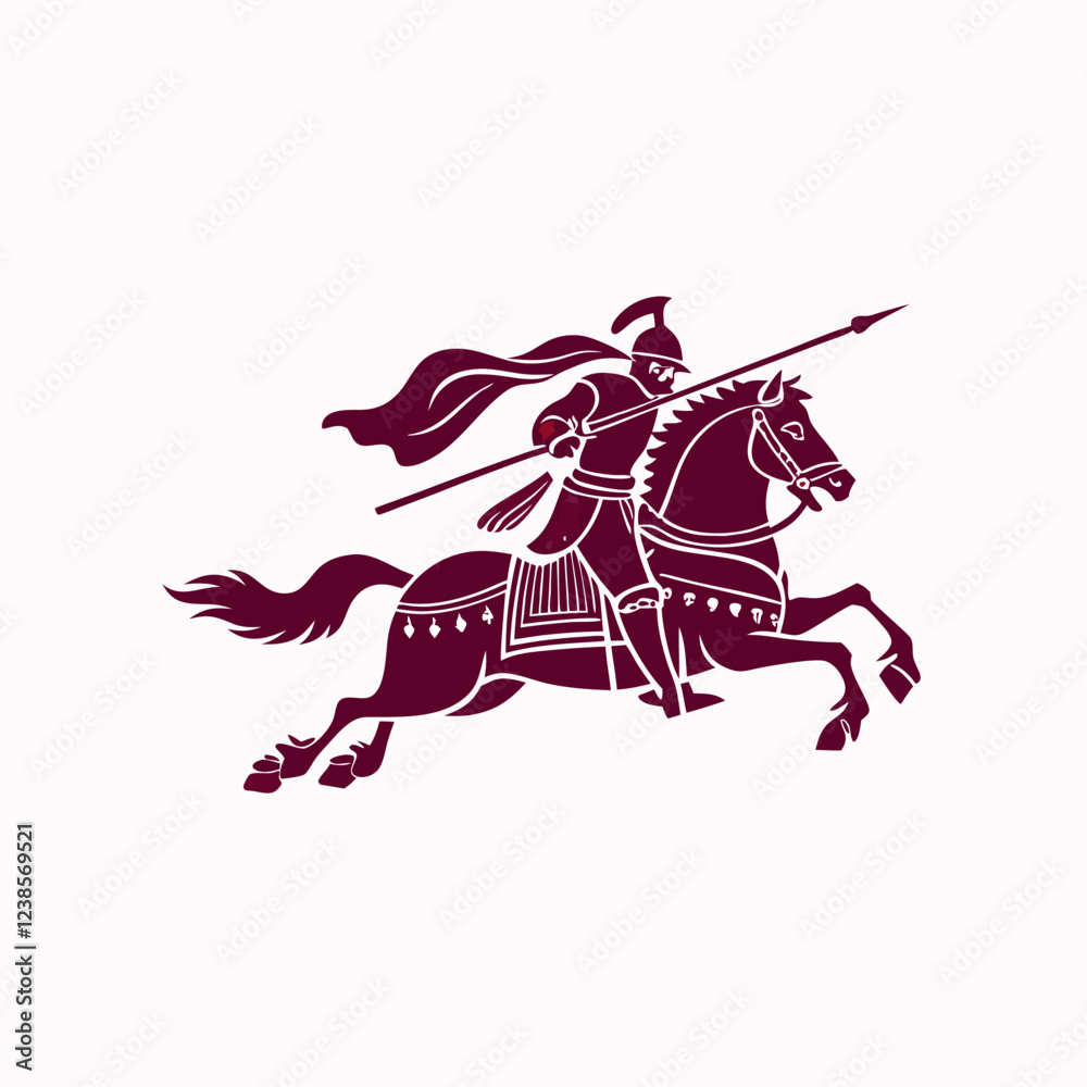 Fototapeta premium Knight on Horseback Charging with a Lance, Displaying Valor and Determination