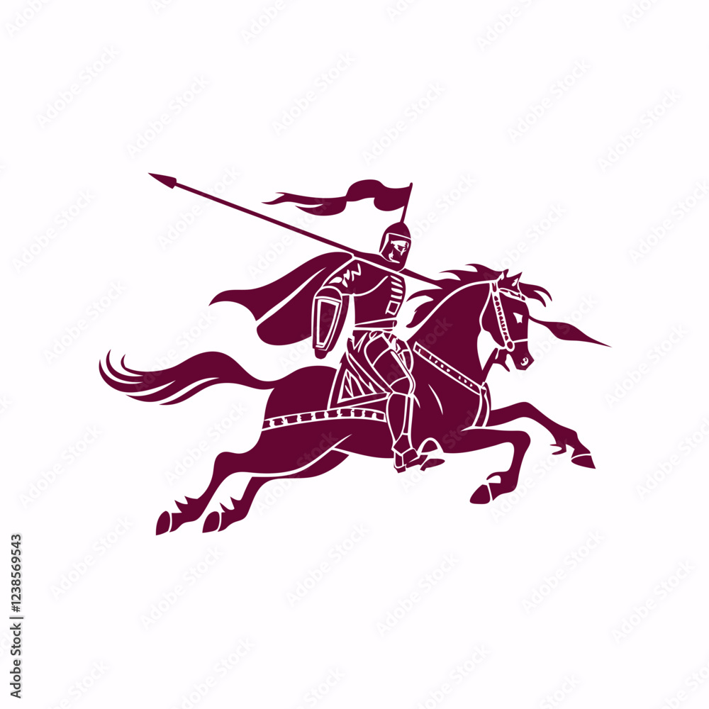 Fototapeta premium Knight on Horseback Charging with a Lance, Displaying Valor and Determination