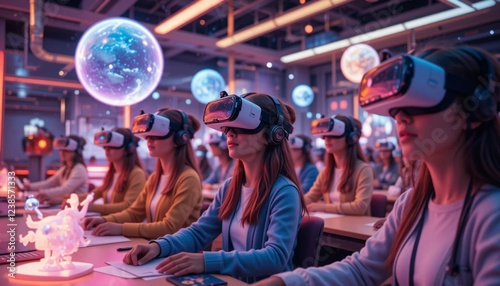 Kids Learning in a Virtual Classroom in the Metaverse photo