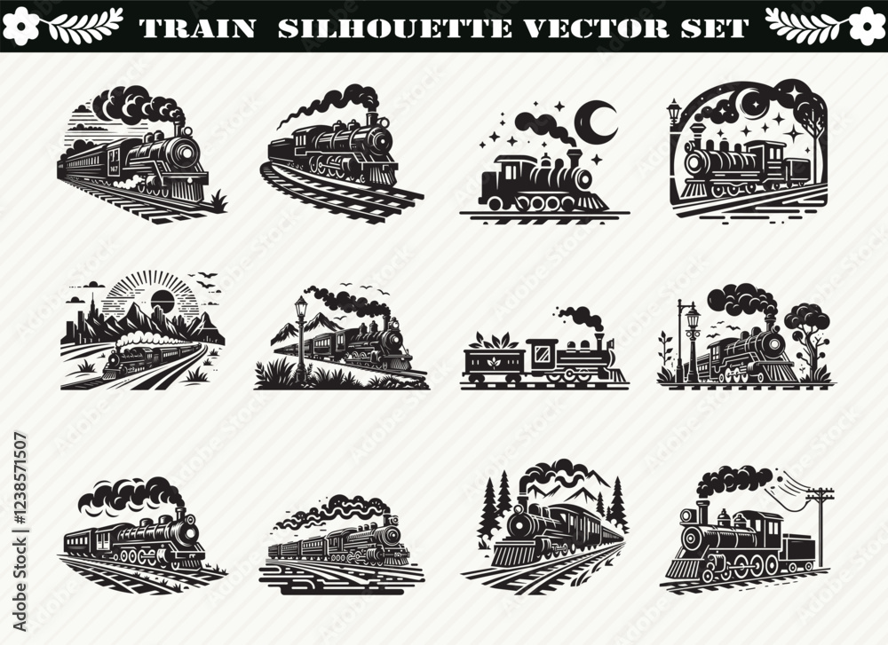 Obraz premium Train Silhouettes: Vector Graphics for Design Projects