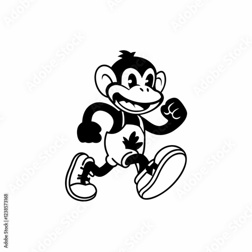 Playful Cartoon Monkey with Canadian Flag Shirt Running Cheerfully