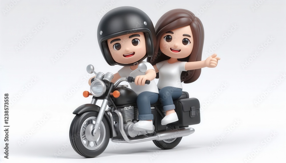 Joyful motorcycle ride urban streets cartoon couple fun environment playful view adventure concept Joyful motorcycle ride urban streets cartoon couple fun environment playful view adventure concept