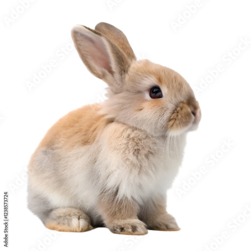 Adorable fluffy bunny rabbit sitting isolated on pet cute hare soft ears on transparent background