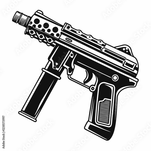 Detailed Submachine Gun with Barrel and Magazine, Sleek Modern Design