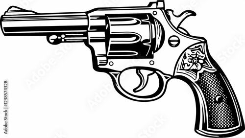 Detailed Revolver Handgun with Classic Design and Polished Finish