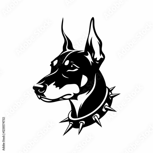 oberman Dog with Spiked Collar, Fierce and Strong Expression