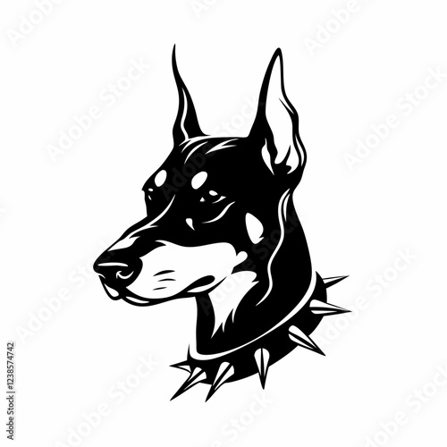 oberman Dog with Spiked Collar, Fierce and Strong Expression