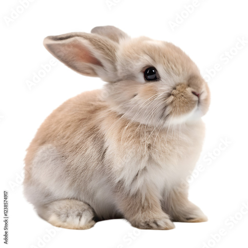 Adorable fluffy baby bunny rabbit sitting isolated on pet fur cute hare on transparent background